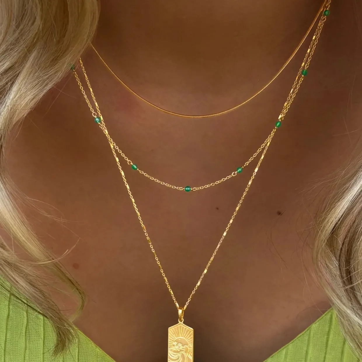 Halsband Santa Monica 42cm Grön Guld