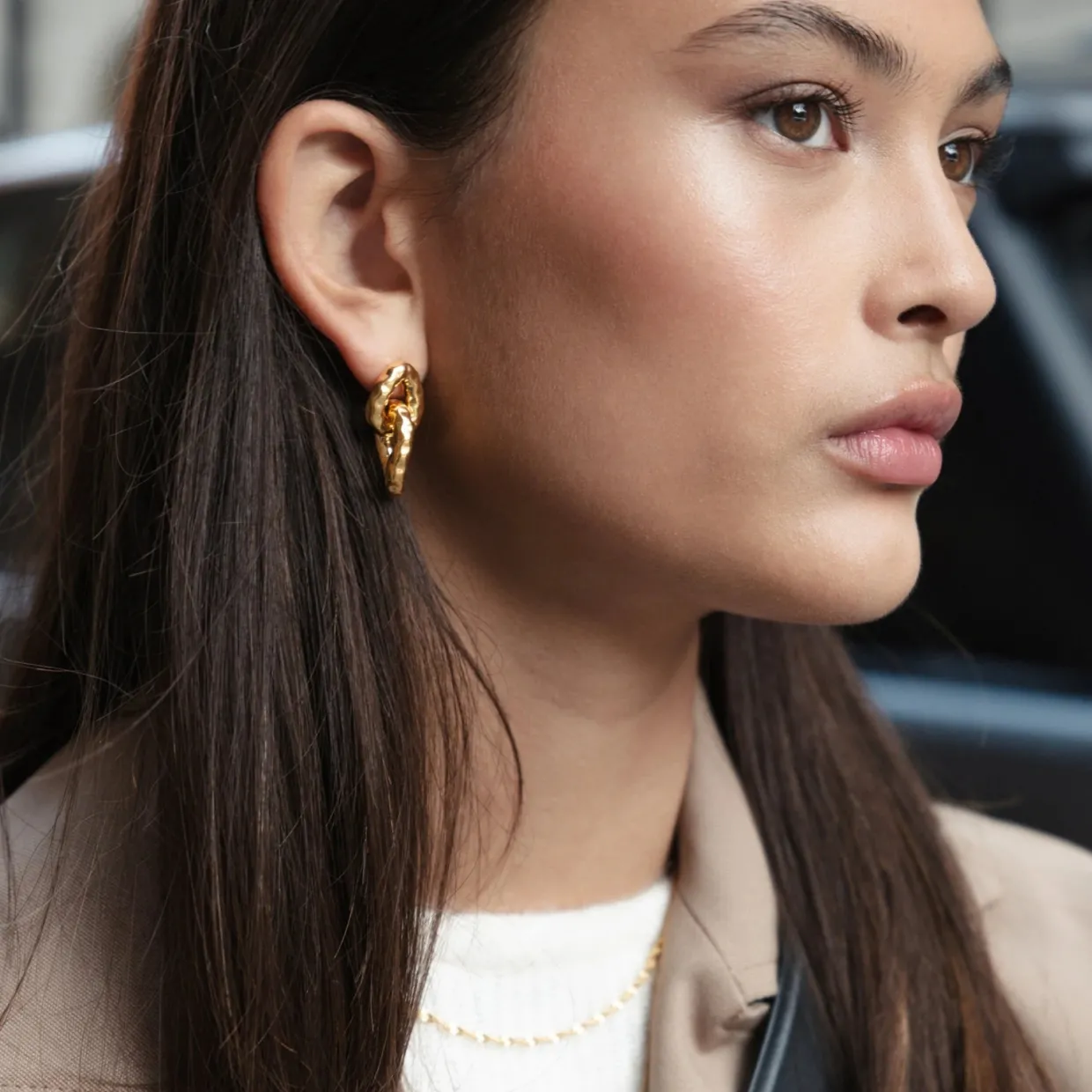 Örhängen Bolded Hammered Links Guld