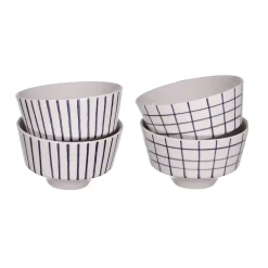 Skål Checks & Stripes 4-p vit/blå